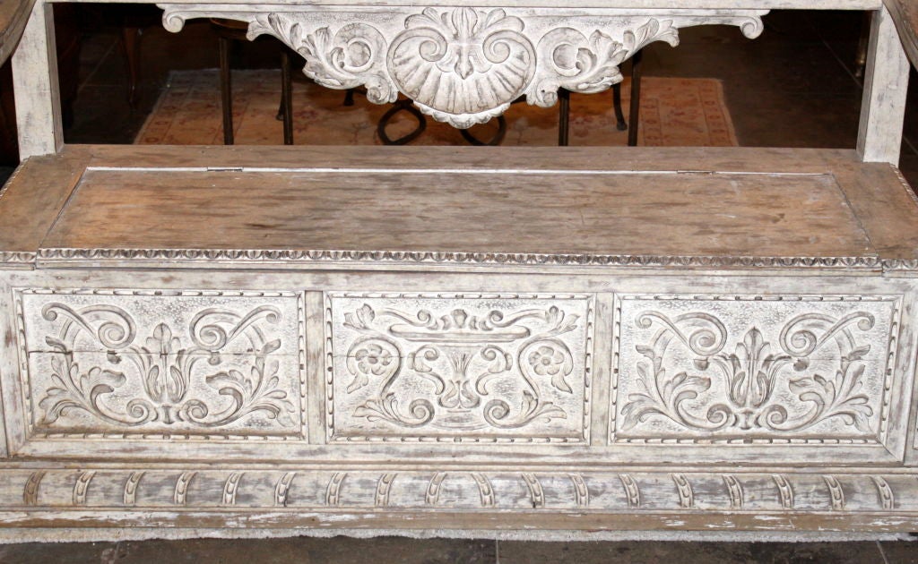 19th Century Italian Caved Painted Hall Bench