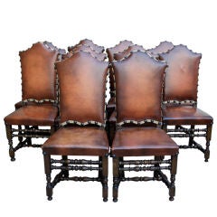 Set of (10) Italian Leather Dining Chairs C. 1900's