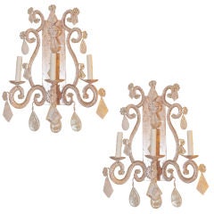 Vintage Pair of Grand Scale Silver Gilt Metal & Rock Crystal Sconces