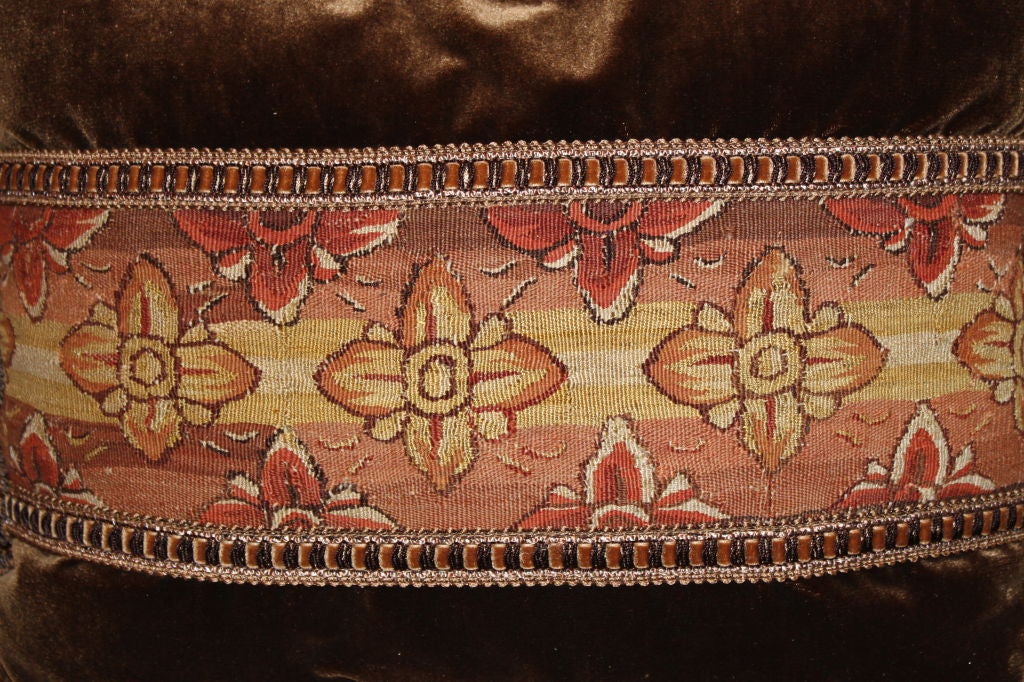 French Pair of 18th Century Tapestry Pillows on Silk Velvet with Trim
