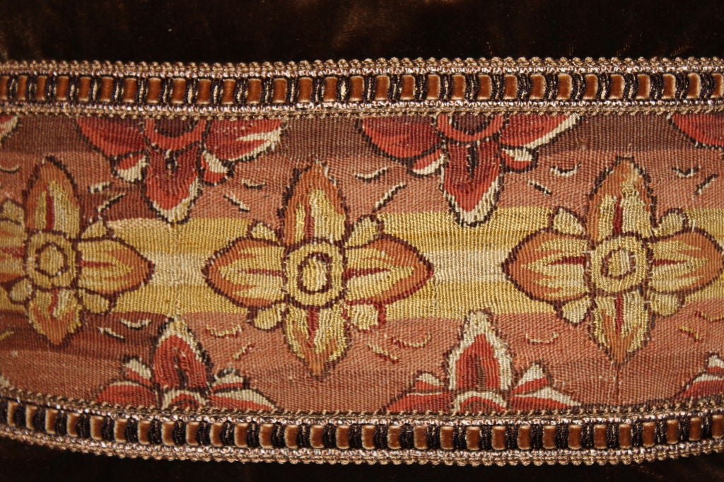 Pair of 18th Century Tapestry Pillows on Silk Velvet with Trim In Excellent Condition In Los Angeles, CA