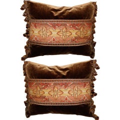 Pair of 18th Century Tapestry Pillows on Silk Velvet with Trim