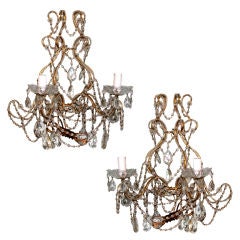 Pair of Vintage French Beaded & Crystal Sconces