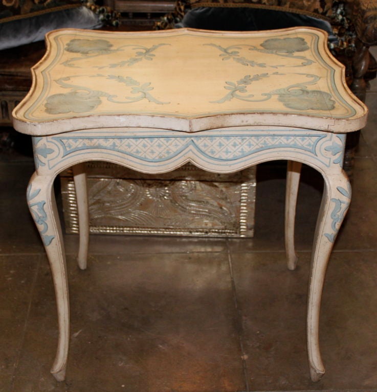 Charming French Blue & cream Painted side table with cabriole legs c. 1950's.