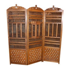 Inlaid Carved Wood Moroccan Screen