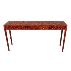 Faux Tortoise Lacquered Console Table