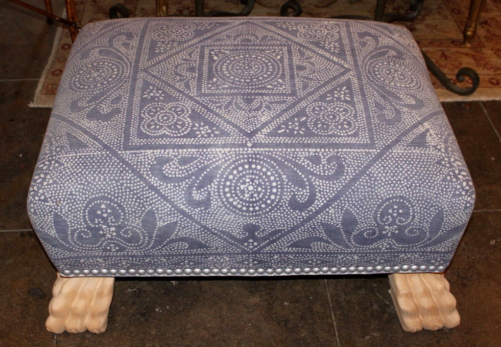 Custom Upholstered Ottoman in Vintage Linen