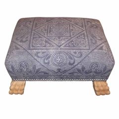 Custom Upholstered Ottoman in Vintage Linen