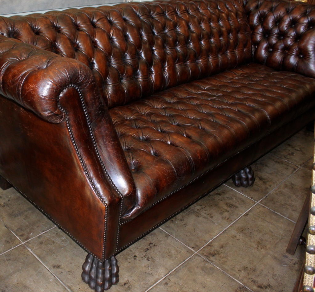 American Grand Upholstered Leather Chesterfield Style Sofa