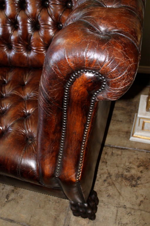 20th Century Grand Upholstered Leather Chesterfield Style Sofa
