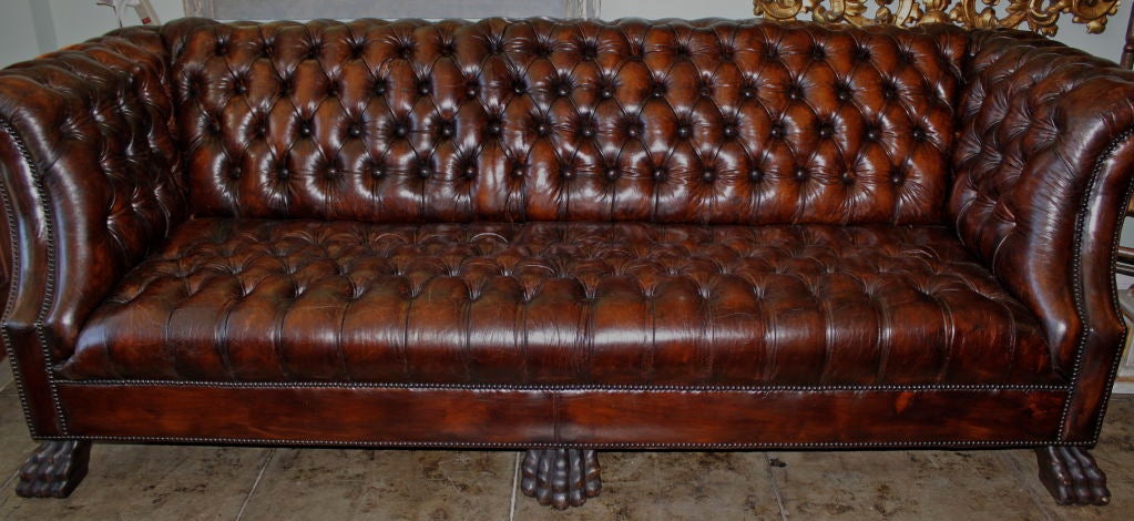 Grand Upholstered Leather Chesterfield Style Sofa 4