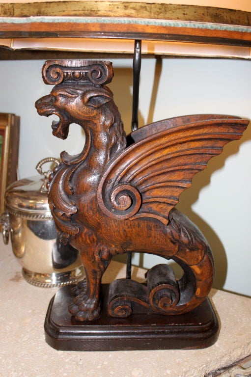 Gilt Pair of Carved Griffin Lamps with Parchment Shades C. 1930