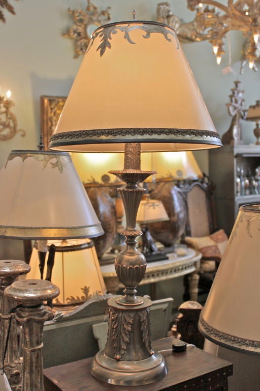 Pair of Italian Pewter/Copper Lamps with Custom Parchment Shades