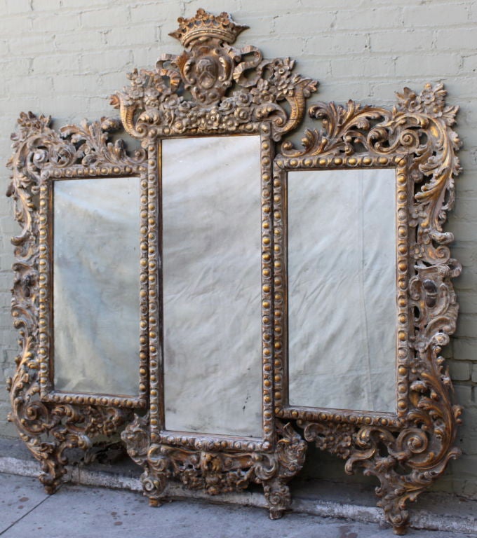 Gilt 19th C. Italian Rococo 3-Panel Mirror/Screen