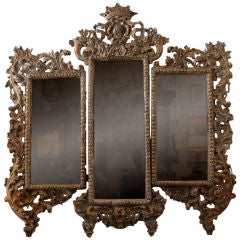 19th C. Italian Rococo 3-Panel Mirror/Screen