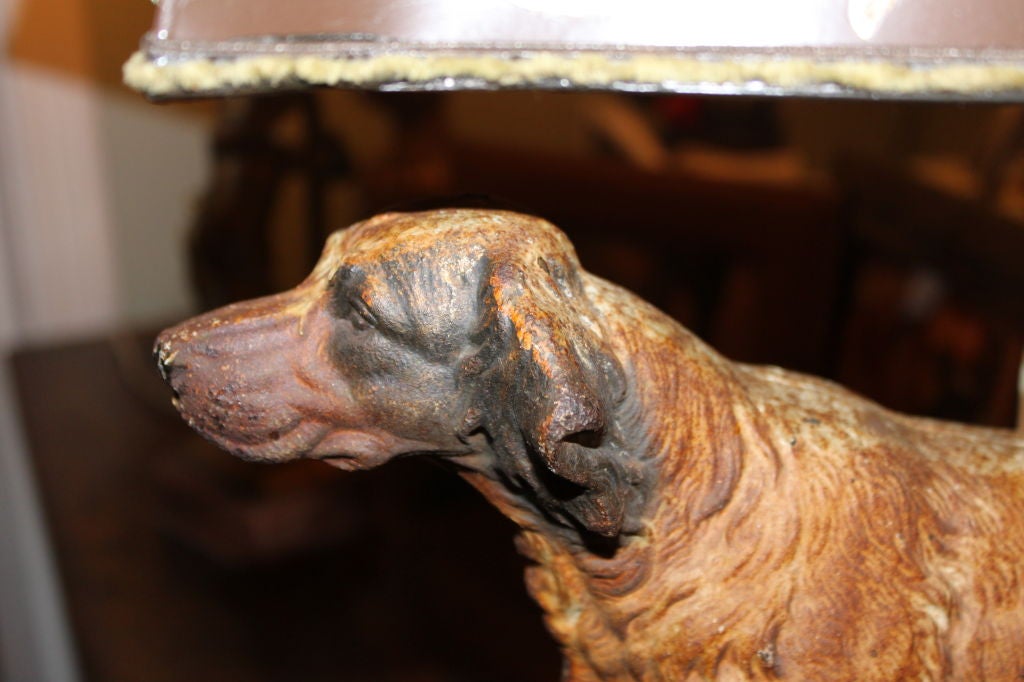 French Vintage Dog Lamp with Painted Parchment Shade