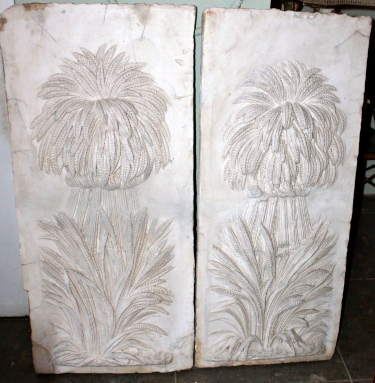 Pair of 19th C. Carved Marble Panels In Good Condition In Los Angeles, CA