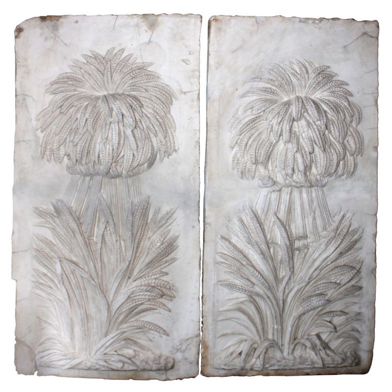 Pair of 19th C. Carved Marble Panels