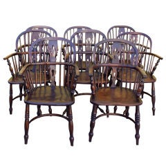 Antique Set of (8) 19th C. English Windsor Armchairs