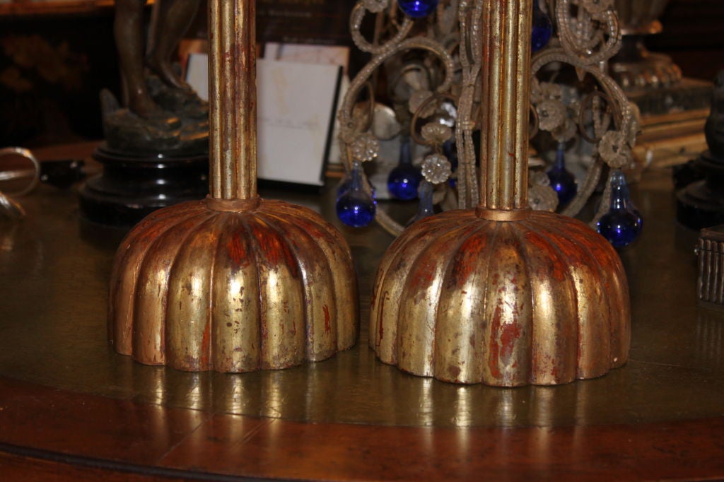 Pair of  Carved Gilt Wood Candlesticks C. 1900's