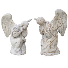 Pair of Italian Painted Angels, 19th Century