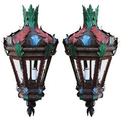 Antique Pair of Spanish Tole Lanterns