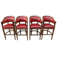 (4) Red Leather Upholstered Barstools