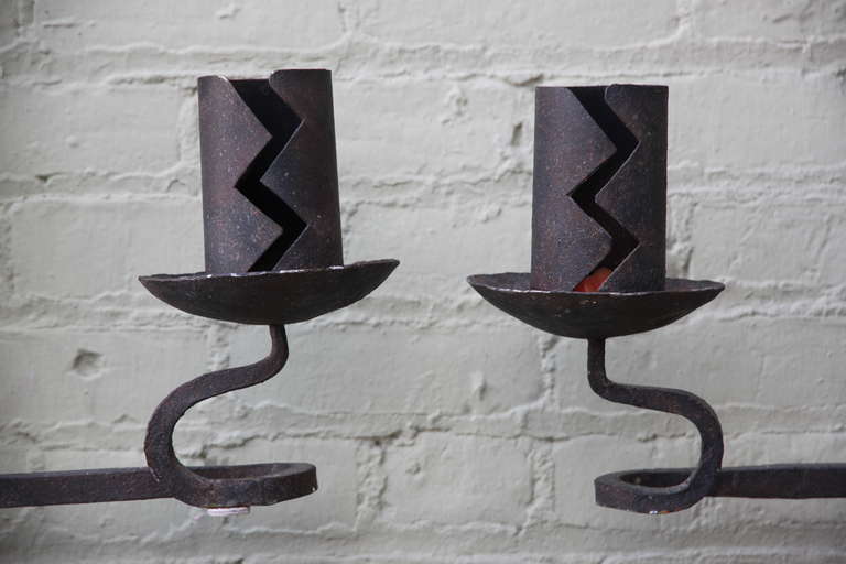 Pair of Spanish Wrought Iron Candle Holders In Excellent Condition In Los Angeles, CA
