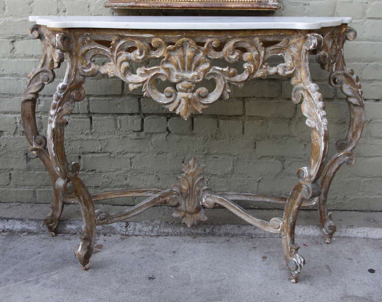 Rococo Italian Painted Console with Marble Top