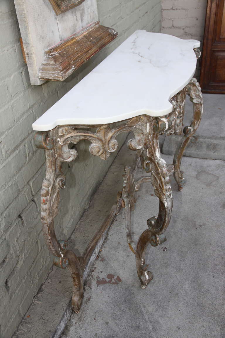 Wood Italian Painted Console with Marble Top