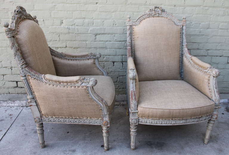 19th C. French Painted Armchairs, Pair 2