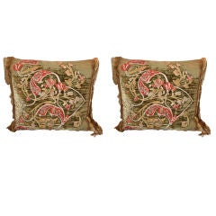 Antique Pair of 18th C. Continental Appliqued Pillows