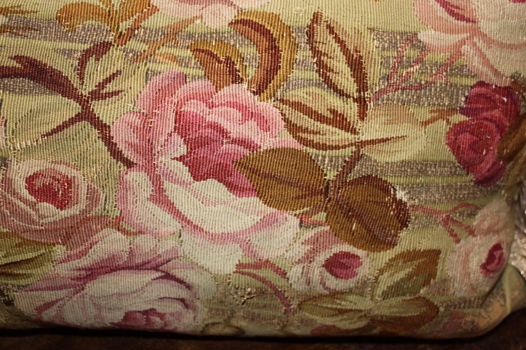 French Pair of 19th C. Aubusson Pillows with Metallic Fringe
