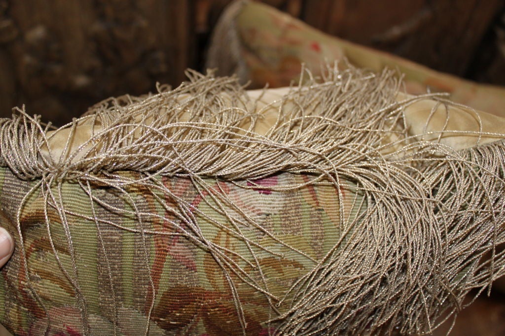 19th Century Pair of 19th C. Aubusson Pillows with Metallic Fringe