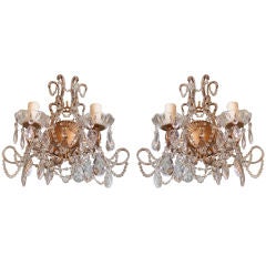 Pair of Two Light Gilt Metal and Crystal Sconces 2