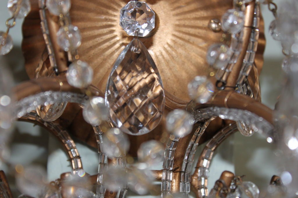 Pair of Two Light Gilt Metal and Crystal Sconces 3