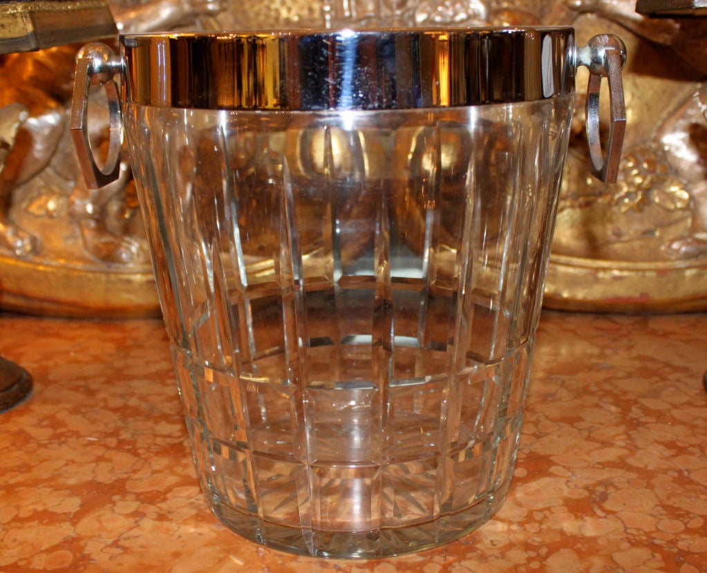 Deco Crystal & Silver Ice Bucket C. 1930's