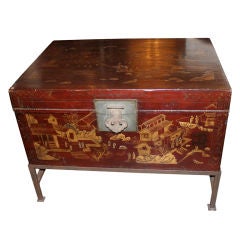 Chinoiserie Painted Trunk  on Iron Base