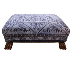 Custom Vintage Batik Upholstered Ottoman with Paw Feet