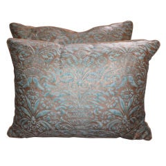 Pair of Aqua Colored Vintage Fortuny Pillows