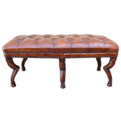 Leather Tufted Carved Bench