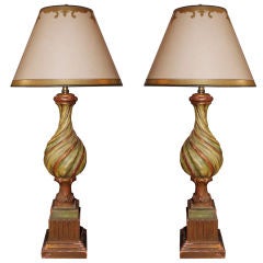 Pair of Carved Painted Italian Marbro Lighting Company Lamps