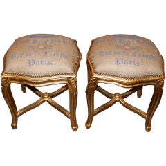 Pair of French Gilt Wood Stools C. 1900's