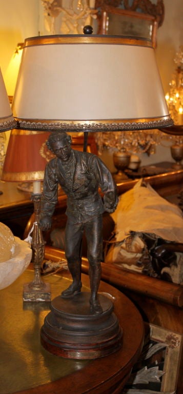 Parchment Paper Pair of French Figural Lamps with Custom Shades C. 1900's