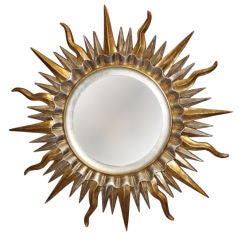 Silver & Gold Leaf Carved Starburst Mirror 1940's