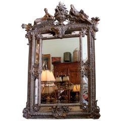 Antique 19th C. French Carved Silver Gilt Mirror