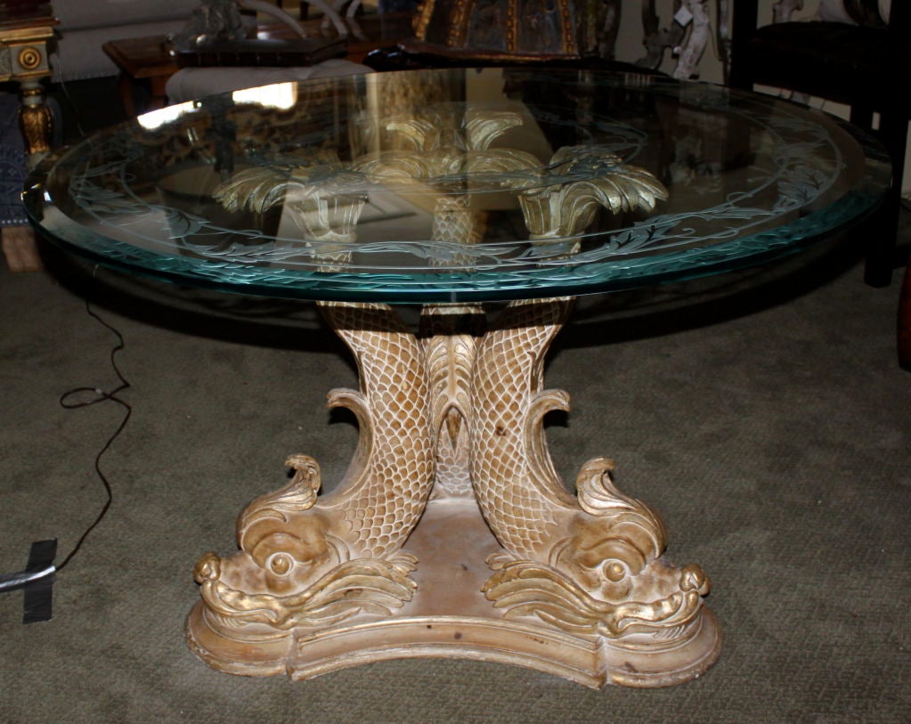 Carved Italian Dolphin Center Table C. 1930's In Excellent Condition In Los Angeles, CA