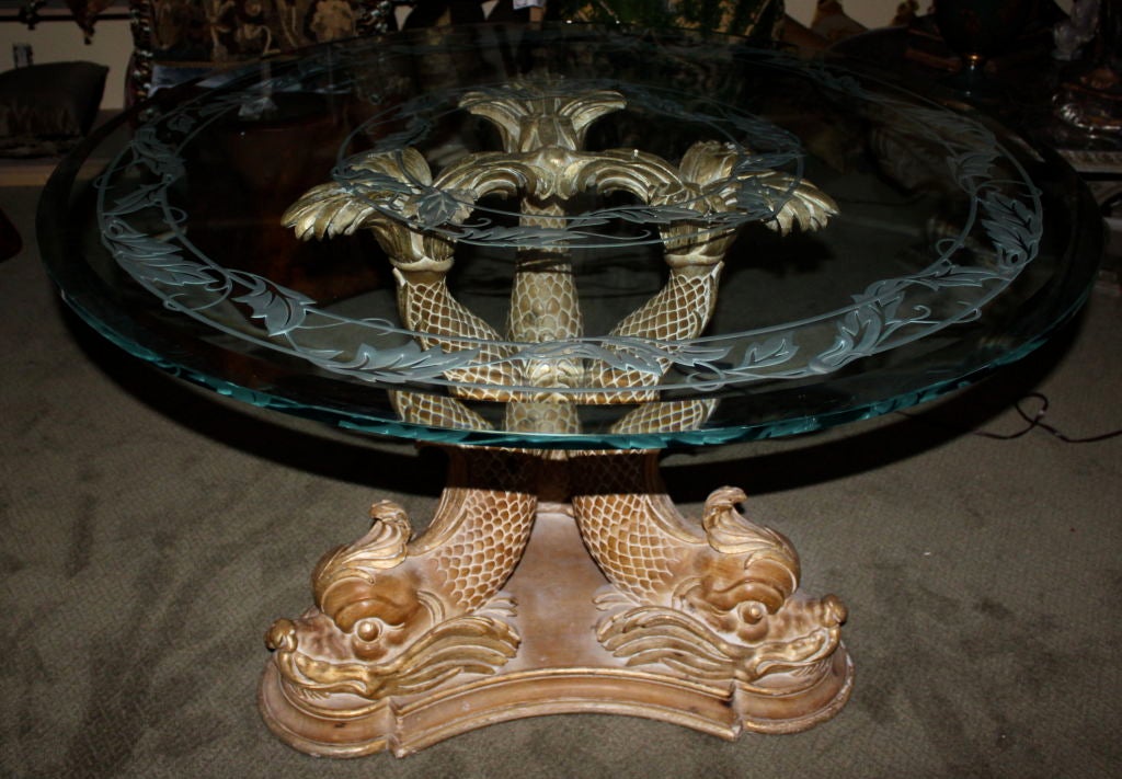 Wood Carved Italian Dolphin Center Table C. 1930's