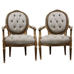 Pair of French Carved Gilt Wood Chairs C. 1880
s