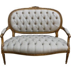 A Louis XVI Style Giltwood Upholstered Canape